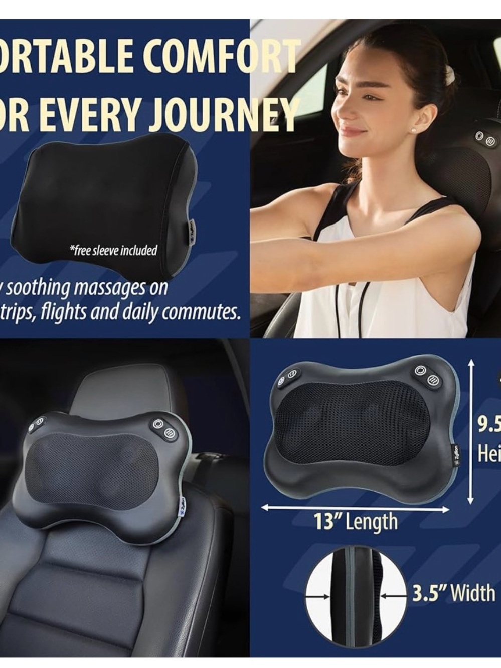 NIB Zyllion Shiatsu Massage Pillow with Heat Deep Kneading Neck Back Massager - Picture 4 of 9